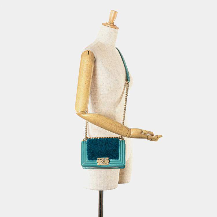 Pre Owned Chanel Blue Small Shearling Boy Flap