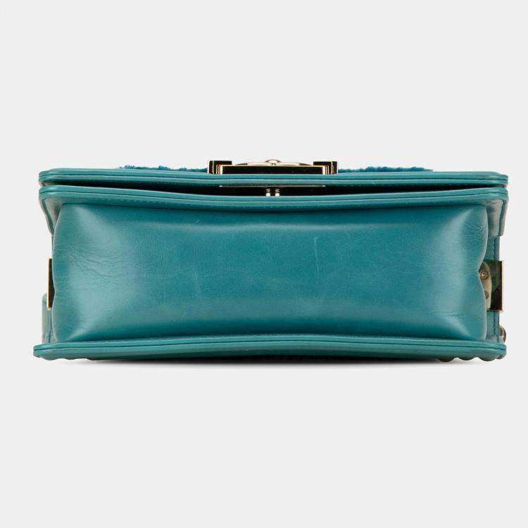 Pre Owned Chanel Blue Small Shearling Boy Flap