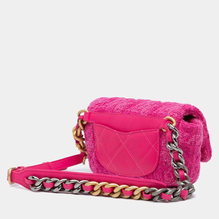 Pre Owned Chanel Pink Tweed 19 Belt Bag