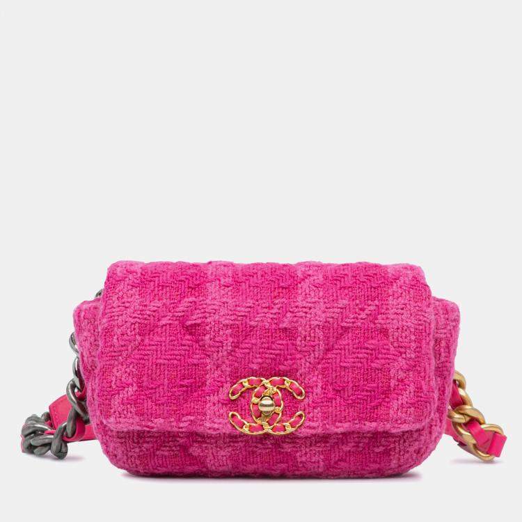 Pre Owned Chanel Pink Tweed 19 Belt Bag