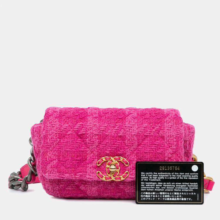 Pre Owned Chanel Pink Tweed 19 Belt Bag