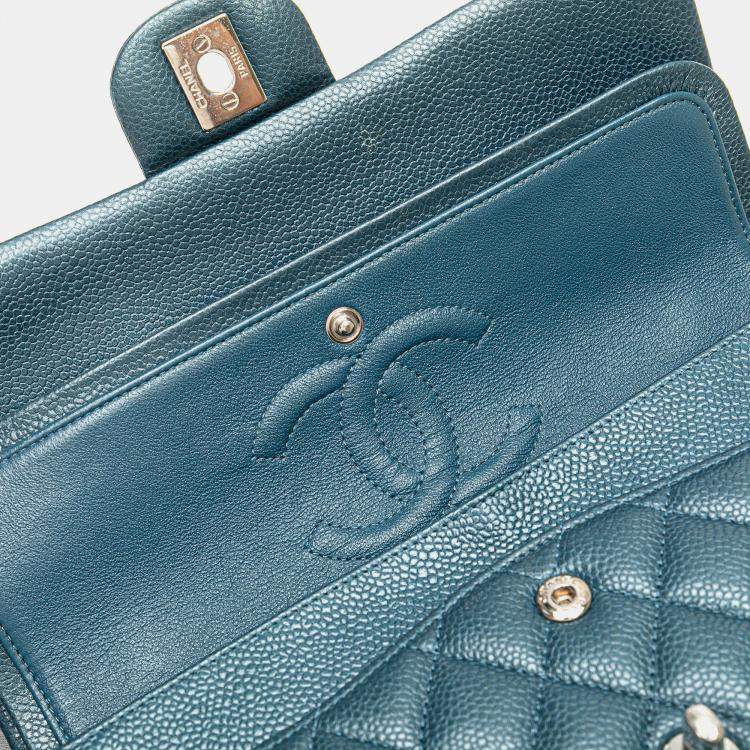 Pre Owned Chanel Blue Medium Classic Caviar Double Flap