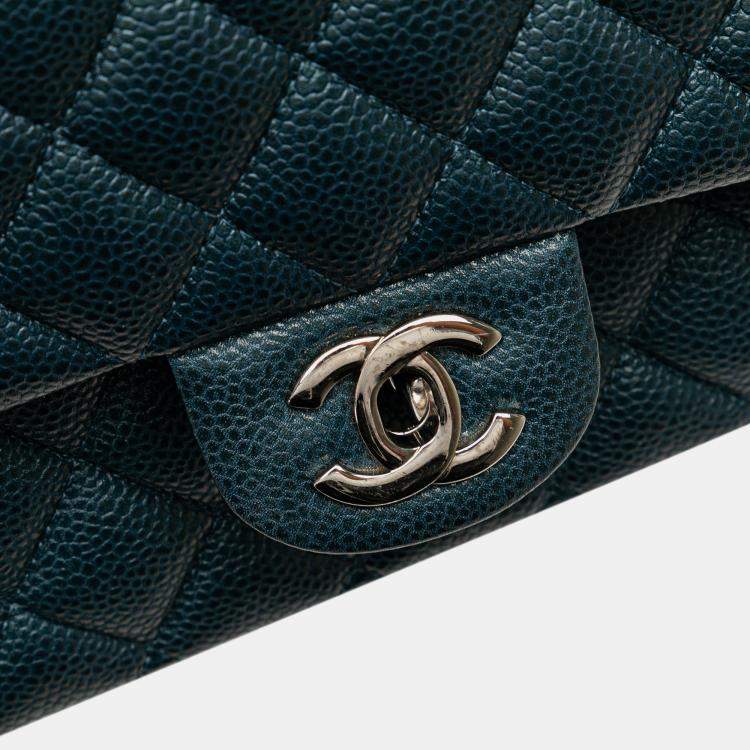 Pre Owned Chanel Blue Medium Classic Caviar Double Flap