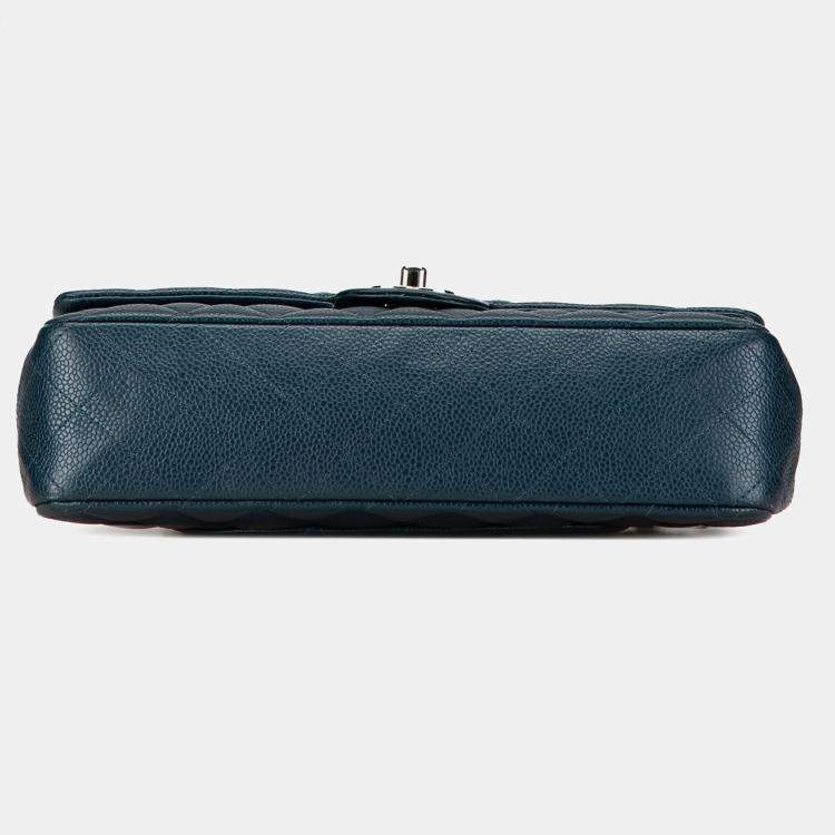 Pre Owned Chanel Blue Medium Classic Caviar Double Flap