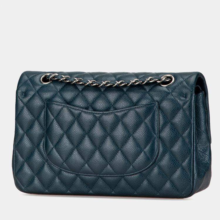 Pre Owned Chanel Blue Medium Classic Caviar Double Flap