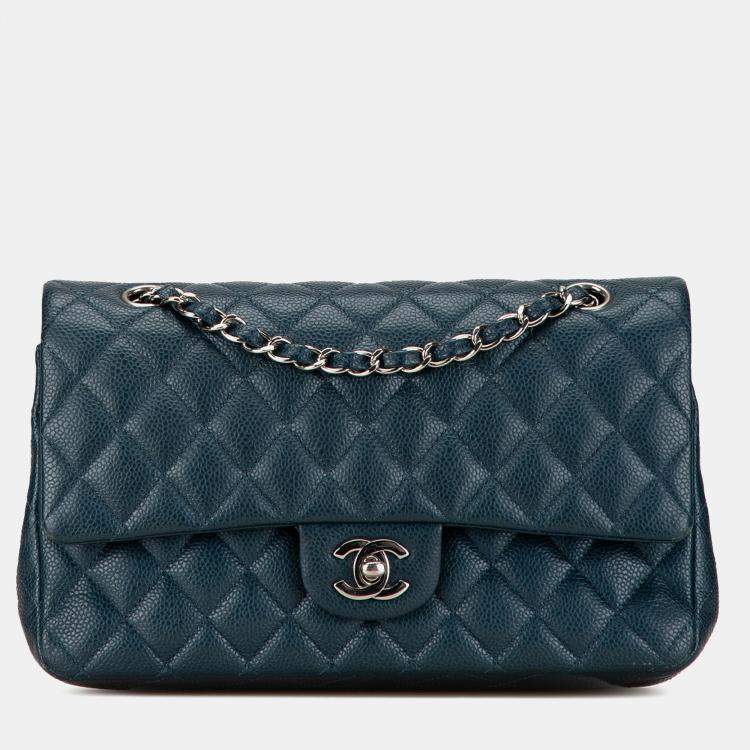 Pre Owned Chanel Blue Medium Classic Caviar Double Flap