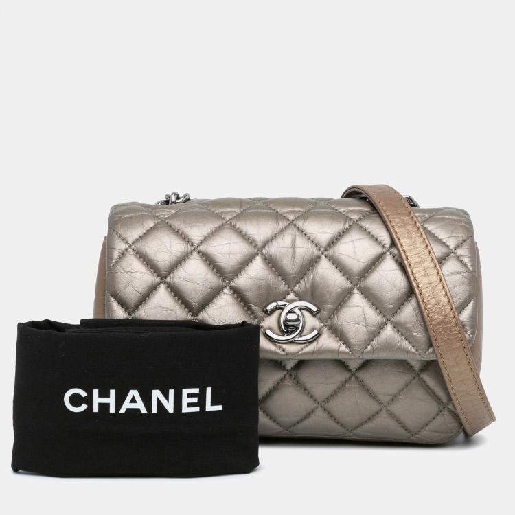 Pre Owned Chanel Brown Mini Quilted Metallic Calfskin Lady Pearly Flap