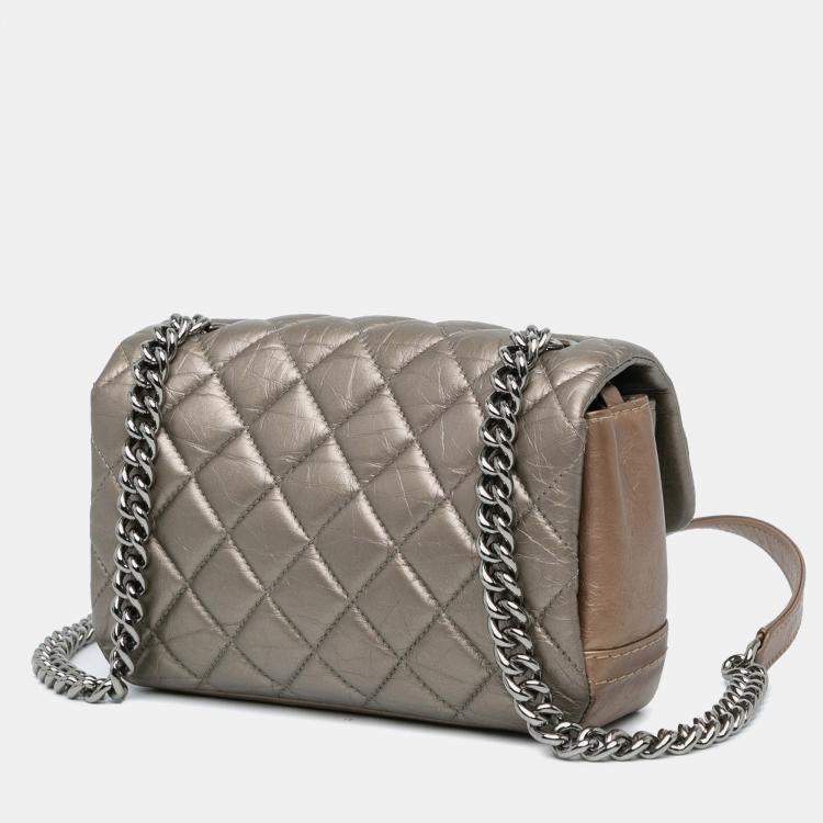 Pre Owned Chanel Brown Mini Quilted Metallic Calfskin Lady Pearly Flap