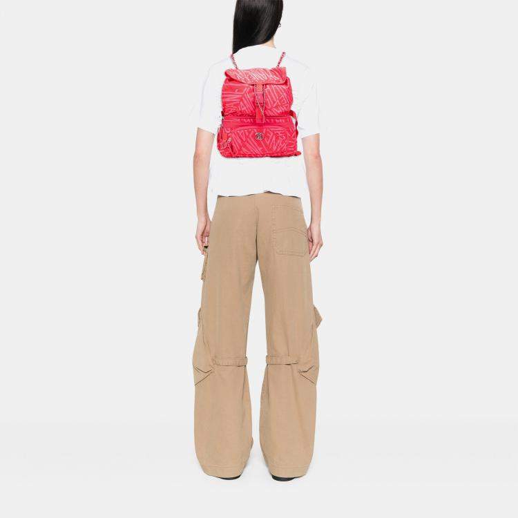 Pre Owned Chanel Pink Printed Nylon Coco Neige Convertible Backpack