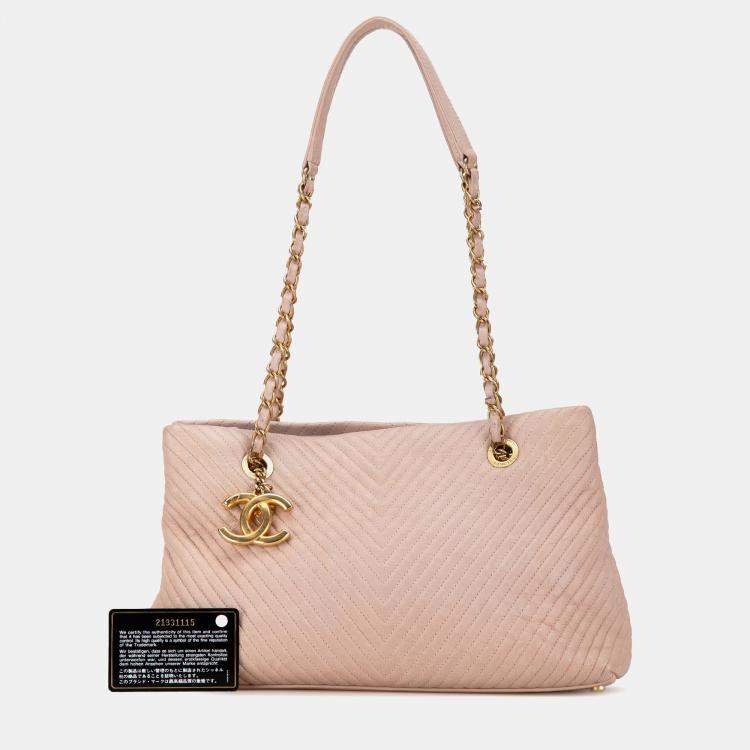 Pre Owned Chanel Pink Large Chevron Calfskin Surpique Tote
