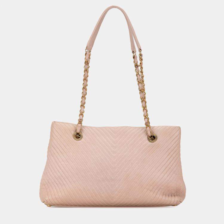 Pre Owned Chanel Pink Large Chevron Calfskin Surpique Tote