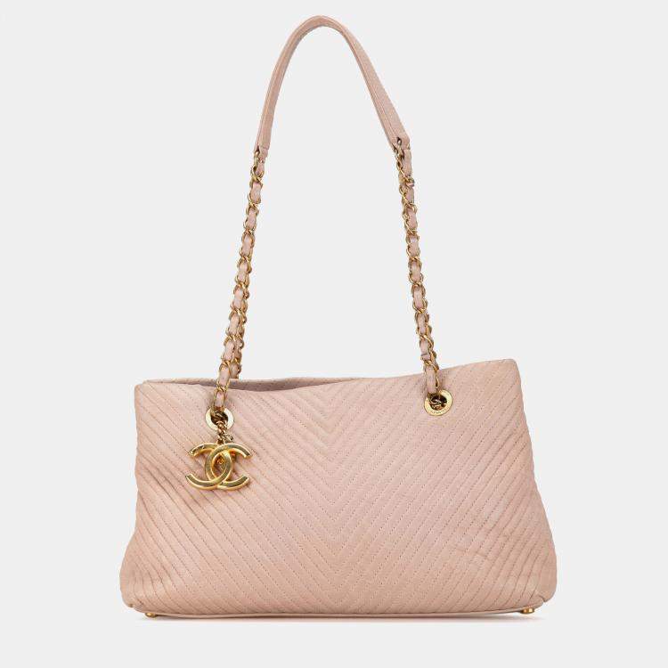 Pre Owned Chanel Pink Large Chevron Calfskin Surpique Tote