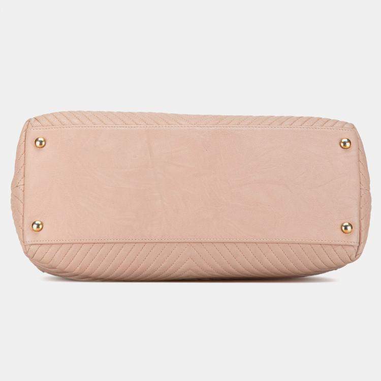 Pre Owned Chanel Pink Large Chevron Calfskin Surpique Tote