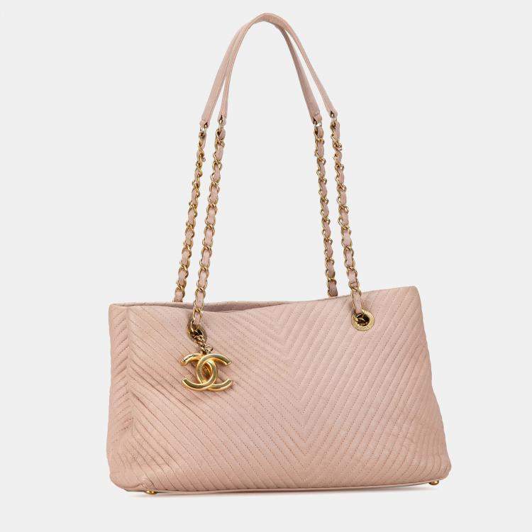 Pre Owned Chanel Pink Large Chevron Calfskin Surpique Tote