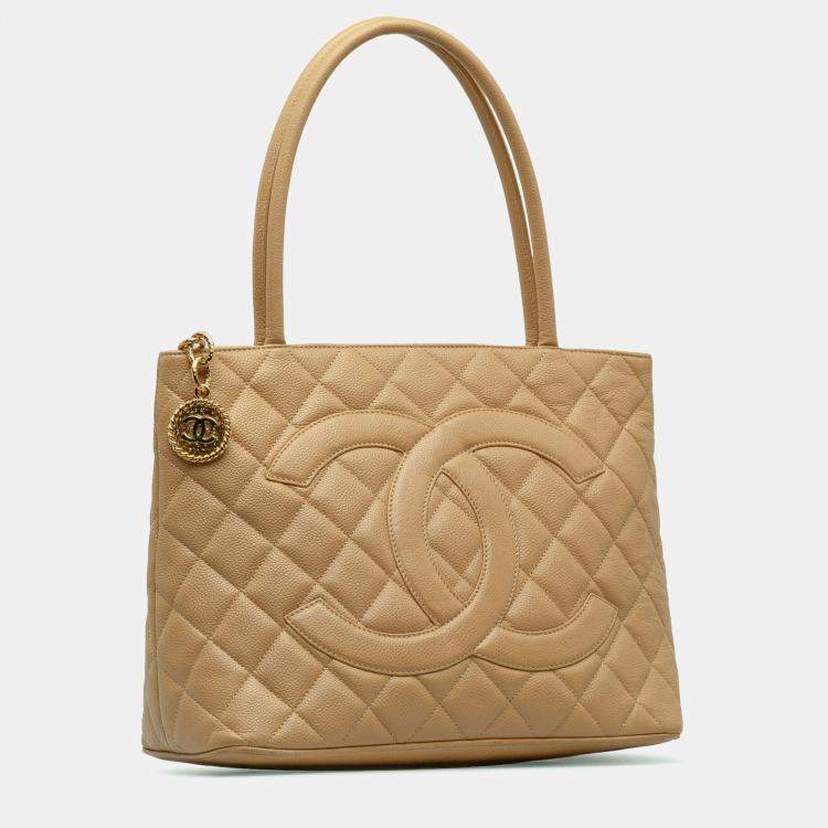 Pre Owned Chanel Brown Caviar Medallion Tote