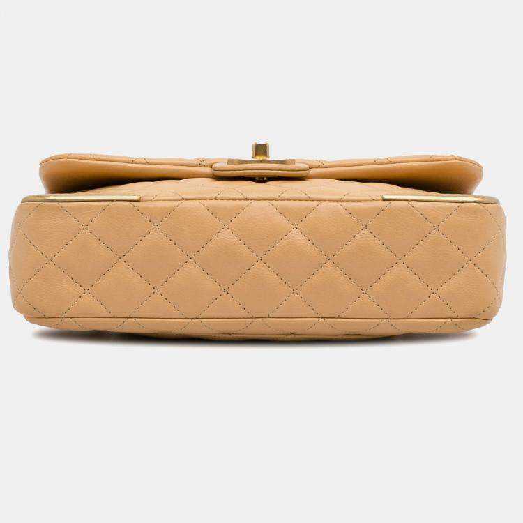 مملوكة مسبقًا Chanel Yellow Medium Classic Lambskin Metal Edge Shoulder Bag