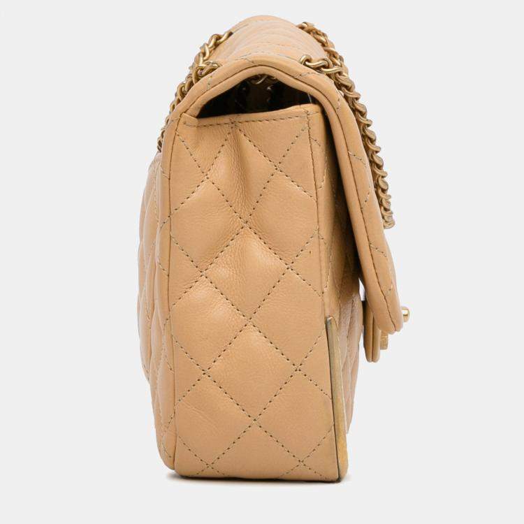 مملوكة مسبقًا Chanel Yellow Medium Classic Lambskin Metal Edge Shoulder Bag