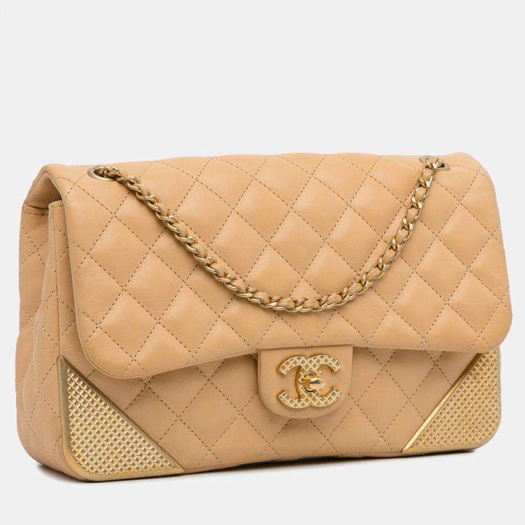 مملوكة مسبقًا Chanel Yellow Medium Classic Lambskin Metal Edge Shoulder Bag