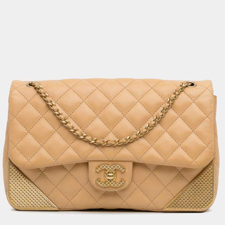 مملوكة مسبقًا Chanel Yellow Medium Classic Lambskin Metal Edge Shoulder Bag