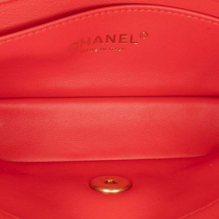Pre Owned Chanel Red Small Quilted Lambskin Chain is More Flap