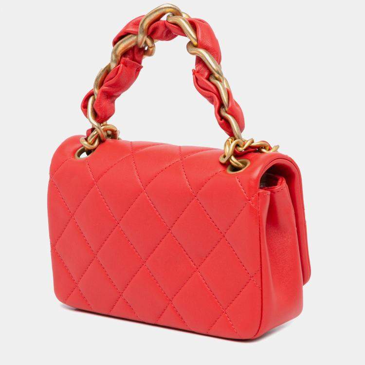 Pre Owned Chanel Red Small Quilted Lambskin Chain is More Flap