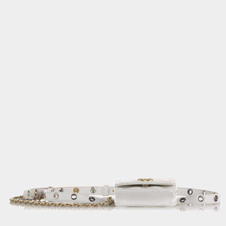 Pre Owned Chanel White Punk Chain Leather Belt Bag