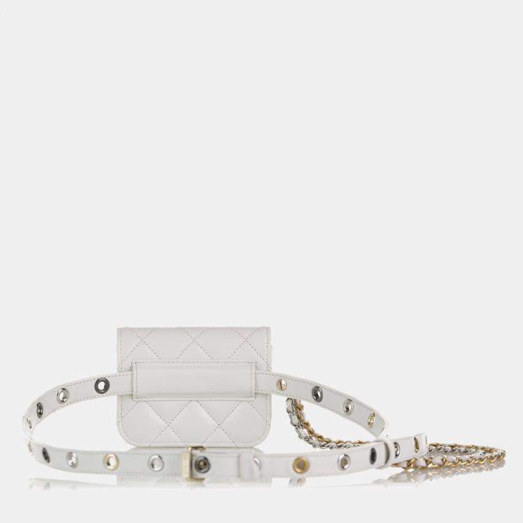 Pre Owned Chanel White Punk Chain Leather Belt Bag
