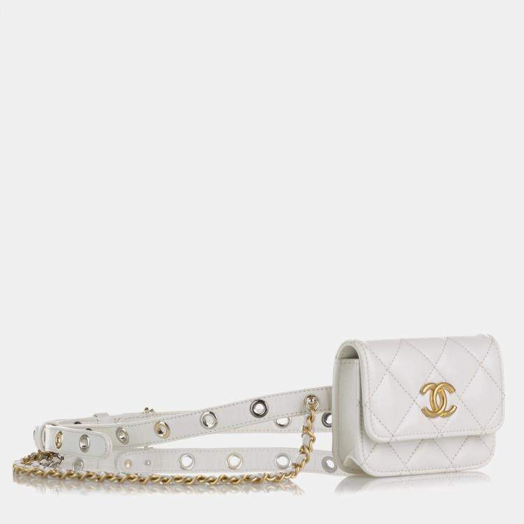 Pre Owned Chanel White Punk Chain Leather Belt Bag