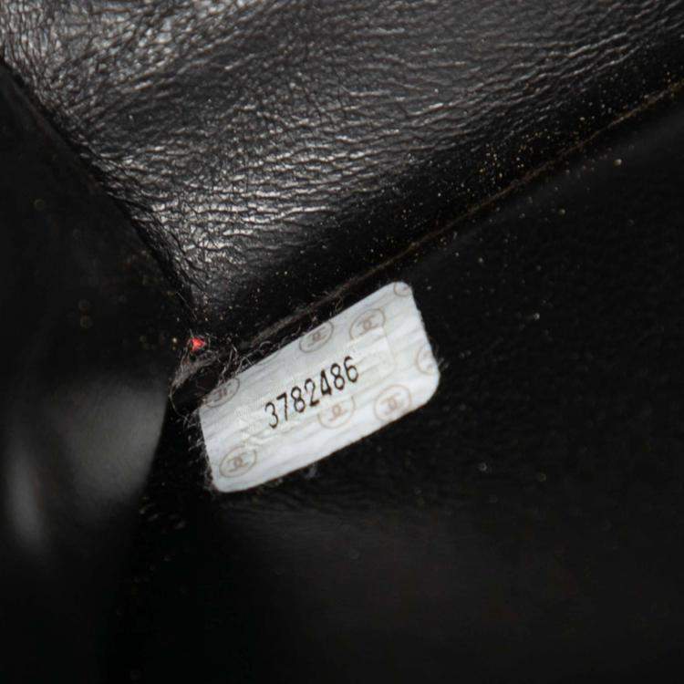 Pre Owned Chanel Red Chocolate Bar Patent Tweed Print Tote