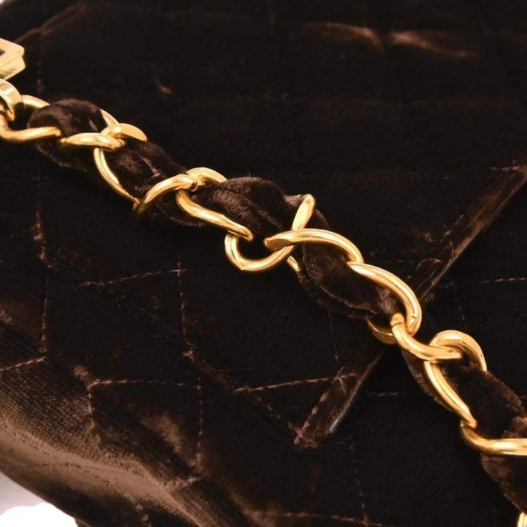 Pre Owned Chanel Brown Velvet Chain Backpack