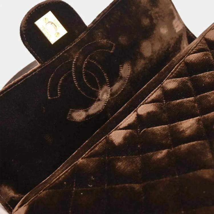 Pre Owned Chanel Brown Velvet Chain Backpack
