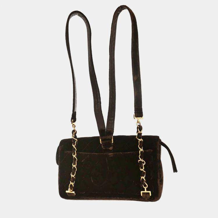 Pre Owned Chanel Brown Velvet Chain Backpack