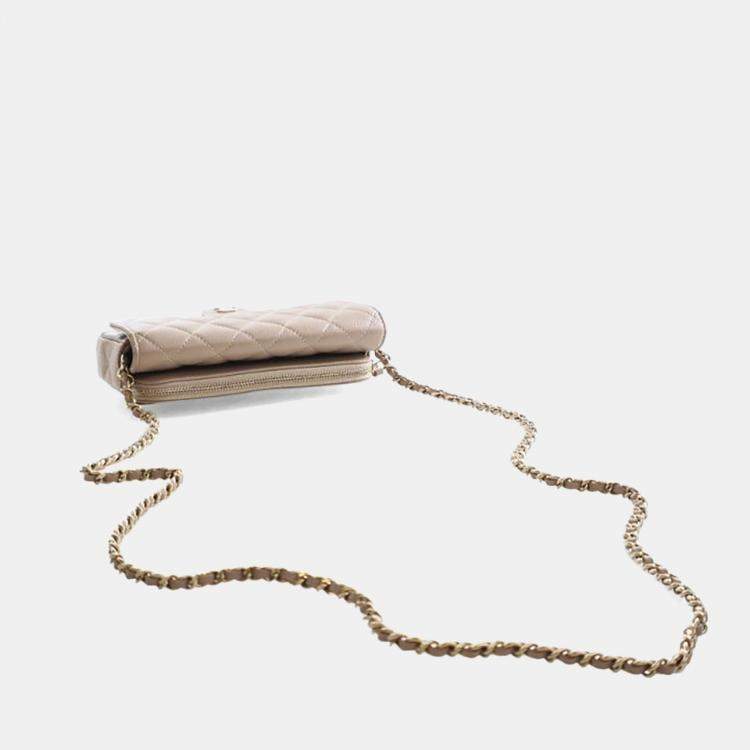 Pre Owned Chanel Caviar Classic Flap Phone Holder With Chain