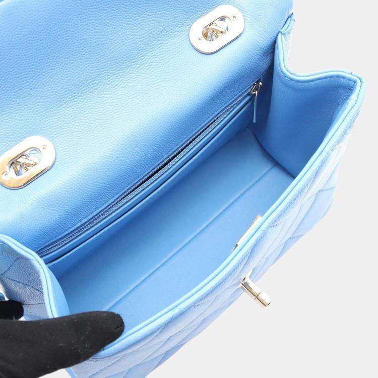 Pre Owned Chanel Retro Twist Mini Blue Leather Shoulder Bag