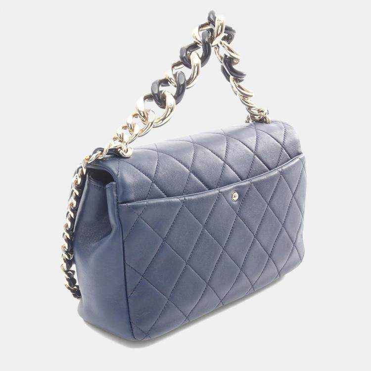 Pre Owned Chanel Elegant Navy Leather Shoulder Bag