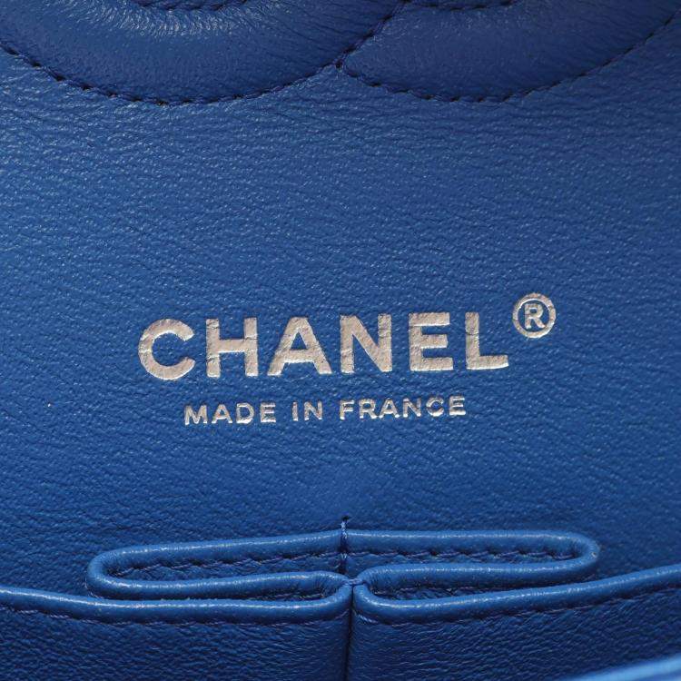 Pre Owned Chanel Classic Double Flap Medium Blue Leather Shoulder Bag