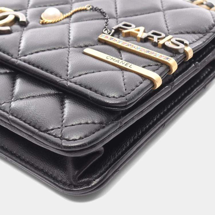 Pre Owned Chanel Coco Clips Black Lambskin Leather Clutch Bag