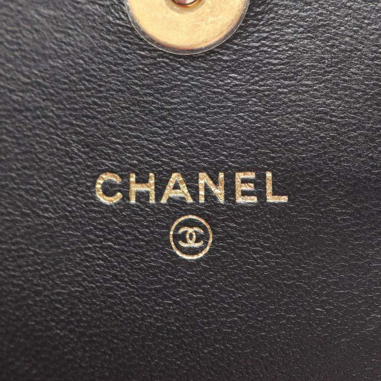 Pre Owned Chanel Coco Clips Black Lambskin Leather Clutch Bag