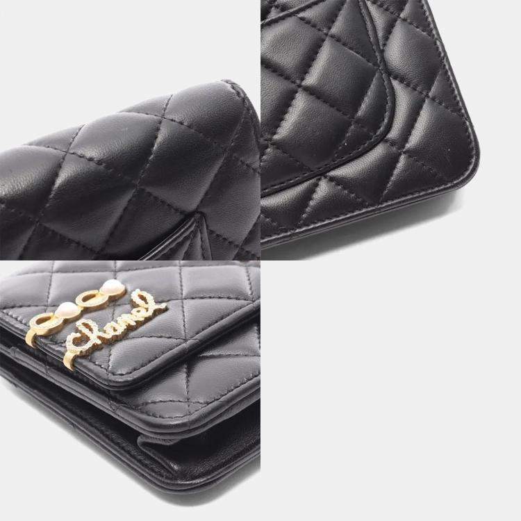 Pre Owned Chanel Coco Clips Black Lambskin Leather Clutch Bag