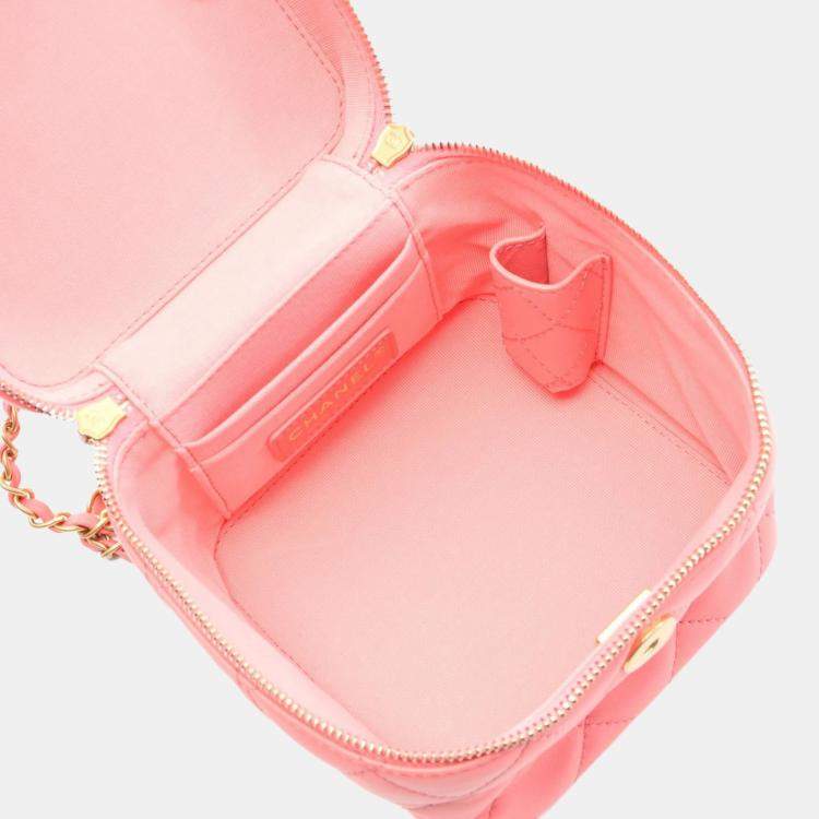 Pre Owned Chanel Vanity Case Pink Tone Lambskin Leather Shoulder Bag