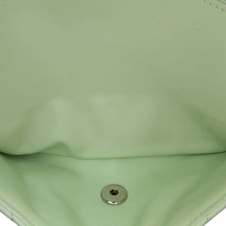 Pre Owned Chanel Green Small Classic Chevron Lambskin Double Flap