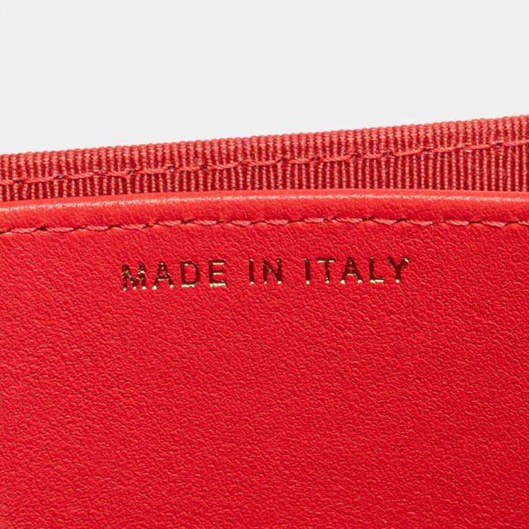 Pre Owned Chanel Red Quilted Lambskin Flap Card Holder on Chain