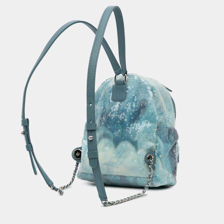 مملوكة مسبقًا Chanel Blue Mini Sequins and Lambskin Waterfall Backpack