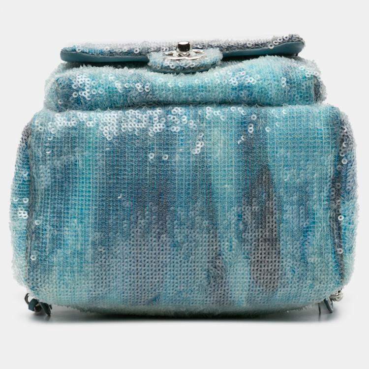 مملوكة مسبقًا Chanel Blue Mini Sequins and Lambskin Waterfall Backpack