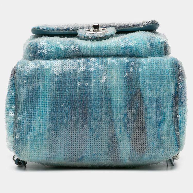 Pre Owned Chanel Blue Mini Sequins and Lambskin Waterfall Backpack