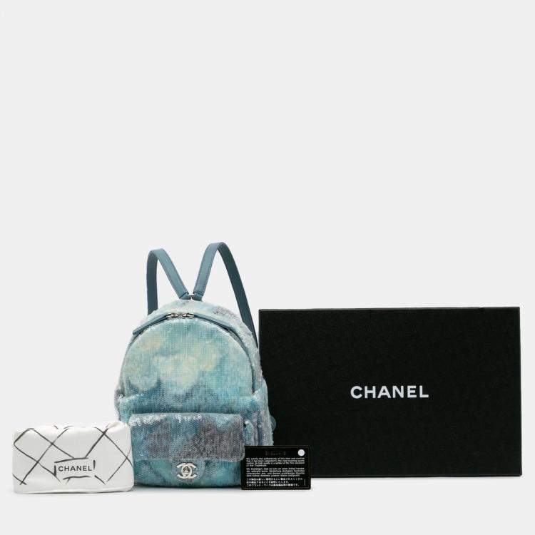 Pre Owned Chanel Blue Mini Sequins and Lambskin Waterfall Backpack