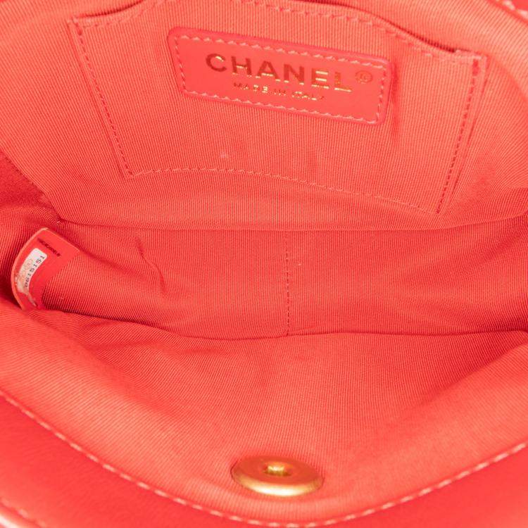 Pre Owned Chanel Red Mini Quilted Lambskin Soft Square Flap