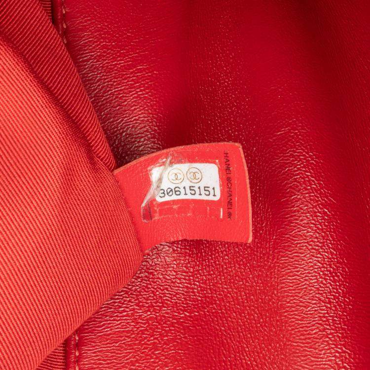 Pre Owned Chanel Red Mini Quilted Lambskin Soft Square Flap