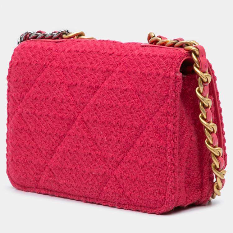 Pre Owned Chanel Pink Tweed 19 Wallet On Chain