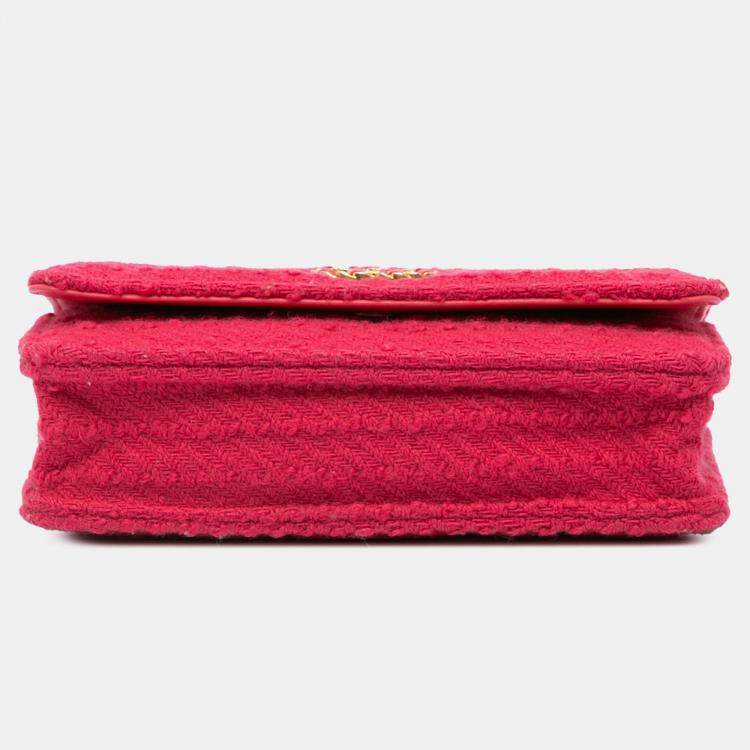 Pre Owned Chanel Pink Tweed 19 Wallet On Chain